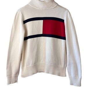 Tommy Hilfiger Logo Sweater Women’s XL XLarge Turtleneck‎ Vintage Cable Knit